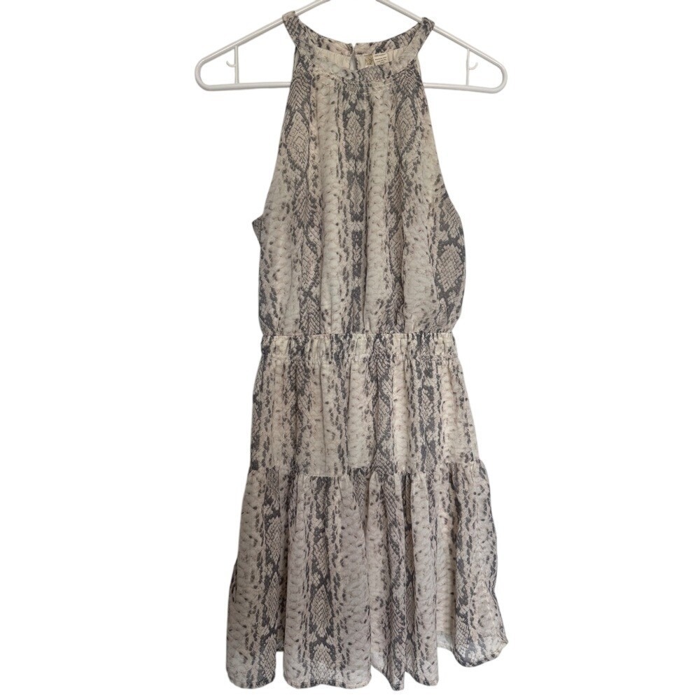 Japna Women's Sleeveless Halter Neck Tiered Mini Dress Snake Print Size Medium